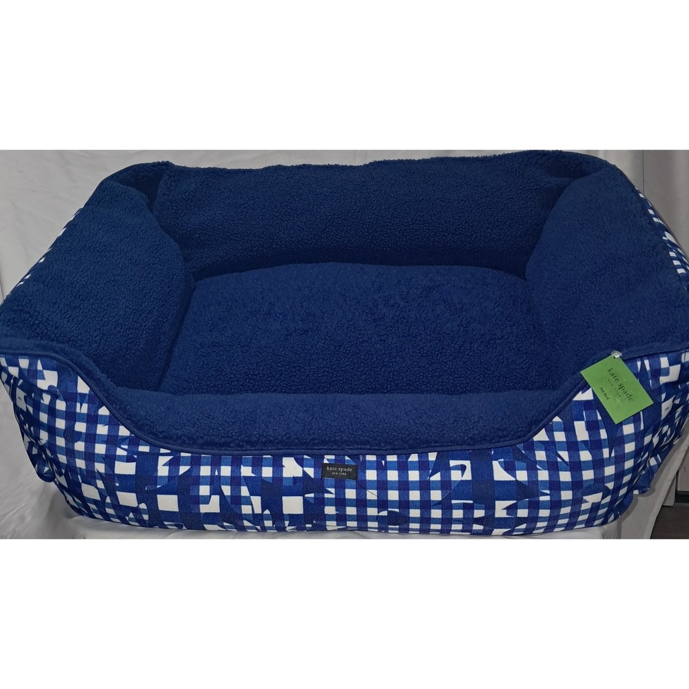 Kate Spade Navy‎ Daisy Gingham Dog Bed Plush Cozy Pet Bed New 28x22x10